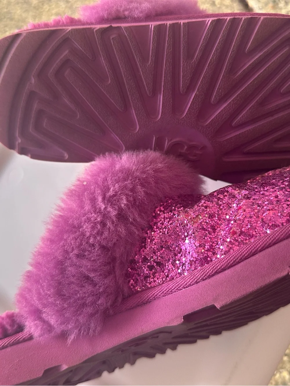 UGG Fuchsia Pink Shearling Slides- Kids Size 3 Youth